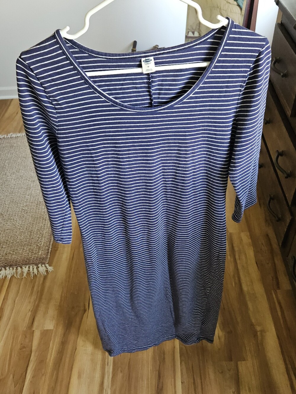 Navy & White Striped Fitted Cotton Dress